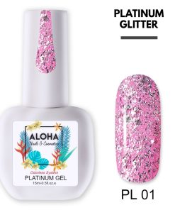 Ημιμόνιμο βερνίκι Aloha 15ml - Platinum Glitter PL 01 / Pink (Ροζ)