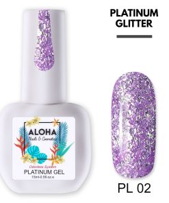 Ημιμόνιμο βερνίκι Aloha 15ml - Platinum Glitter PL 02 / Lilac (Λιλά)