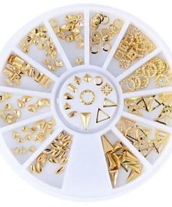 Ρόδα Nail Art με μεταλλικά διακοσμητικά σε χρυσό - 12 γεωμετρικά σχήματα