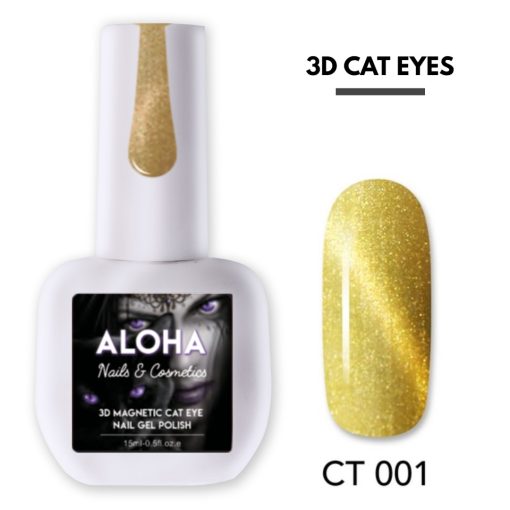 Μεταλλικά Ημιμόνιμα βερνίκια 3D Magnetic Cat Eye 15ml - Aloha Nails & Cosmetics / CT 001 - Χρυσό - Image 2