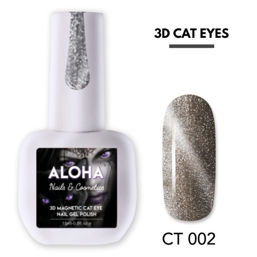 Μεταλλικά Ημιμόνιμα βερνίκια 3D Magnetic Cat Eye 15ml - Aloha Nails & Cosmetics / CT 002 - Ασημί - Image 2