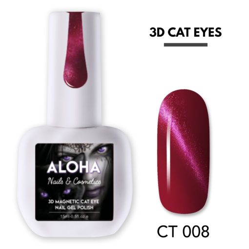 Μεταλλικά Ημιμόνιμα βερνίκια 3D Magnetic Cat Eye 15ml - Aloha Nails & Cosmetics / CT 008 - Μωβ φούξια - Image 2