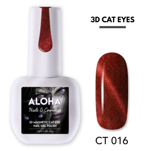 Μεταλλικά Ημιμόνιμα βερνίκια 3D Magnetic Cat Eye 15ml - Aloha Nails & Cosmetics / CT 016 - Μπορντώ - Image 2