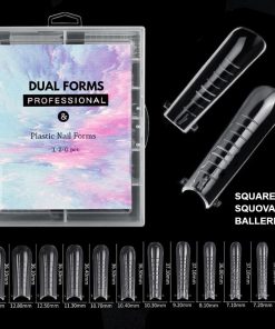 Reusable Acryl Gel Dual Forms με γραμμές για εύκολη επιμήκυνση και λαβές για εύκολη αφαίρεση - 12x10τμχ. / Σχήμα Τετράγωνο, Squoval, Balerina